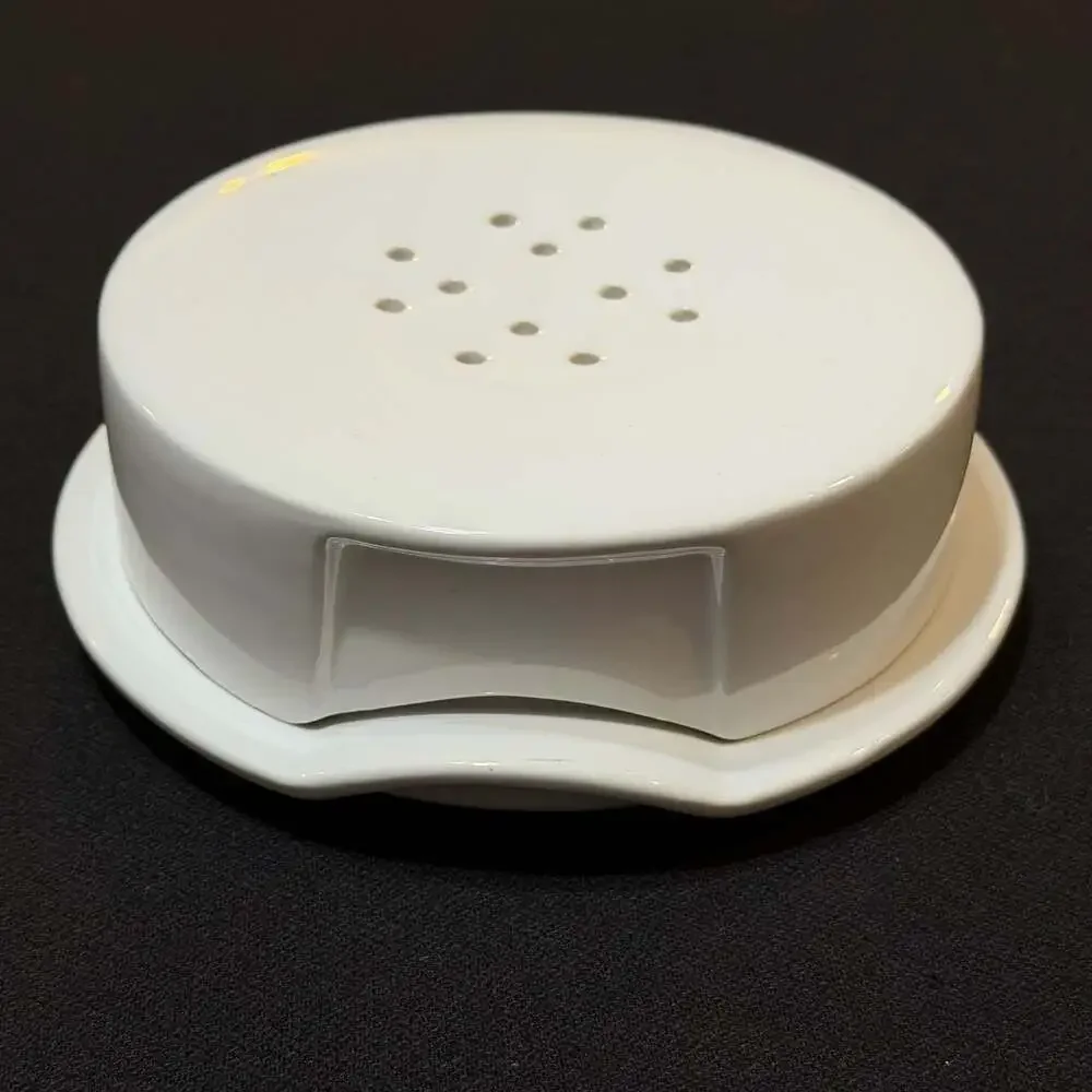 Crate & Barrel White Stoneware Brie Baker Cheese Dish with Vented Lid
